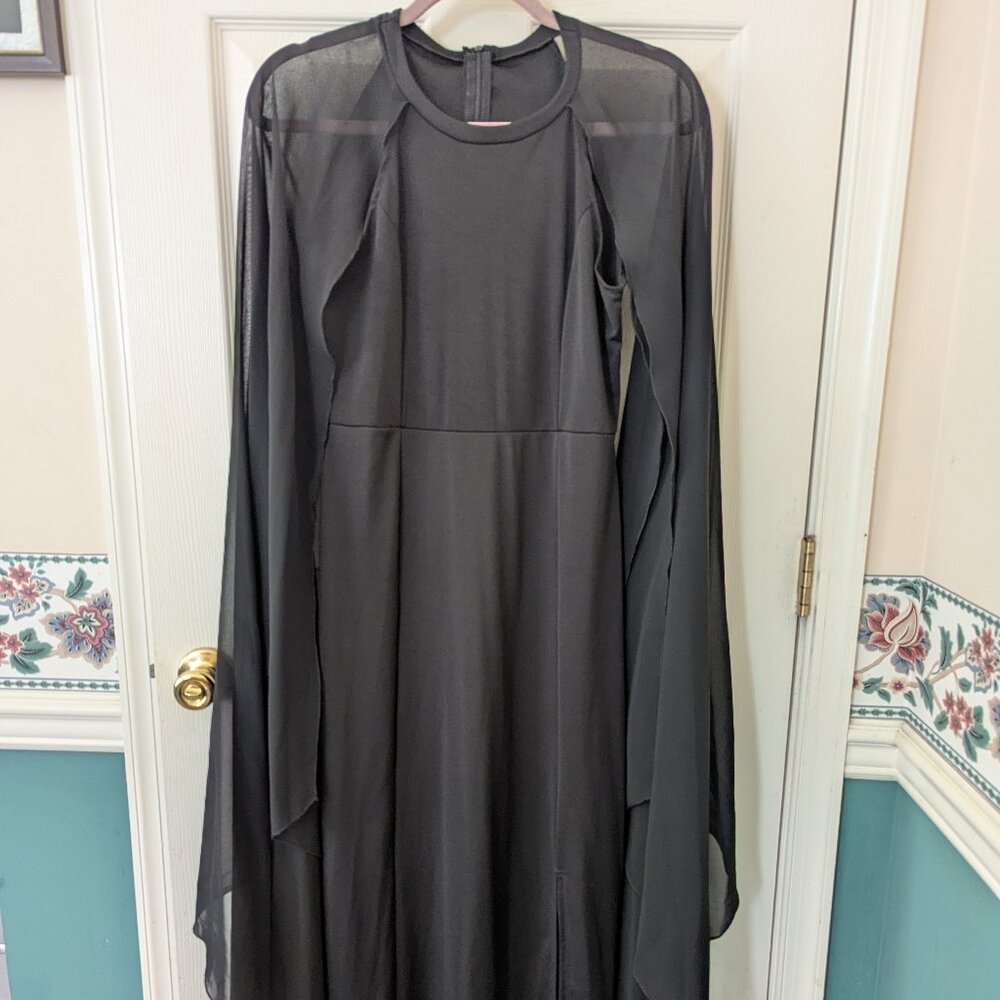 Size S Black Floor Length Halter Top Maxi Dress With Sheer Cape Sleeves